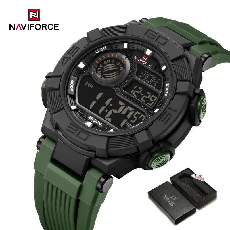 NAVIFORCE Man's Watch With Date Week Display LCD Digital Lightweight 24 Hour Alarm Clock 5ATM Waterproof Male Sports Wristwatch