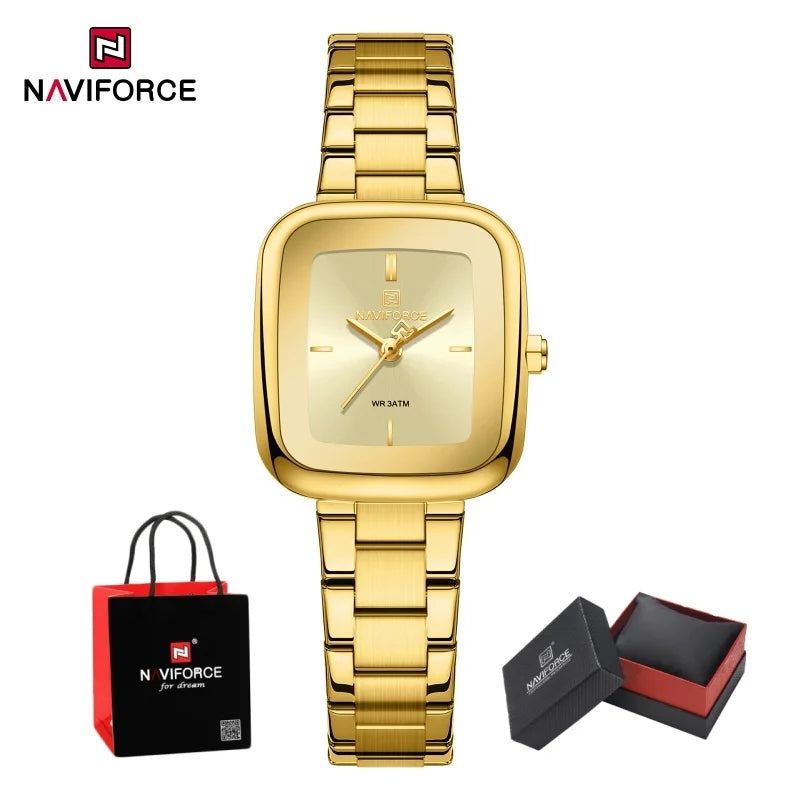 NAVIFORCE Square Watches for Women 3ATM Waterproof Stainless Steel Fashion Ultra Light Girls' Watch Wristwatch Gift Box for Lady