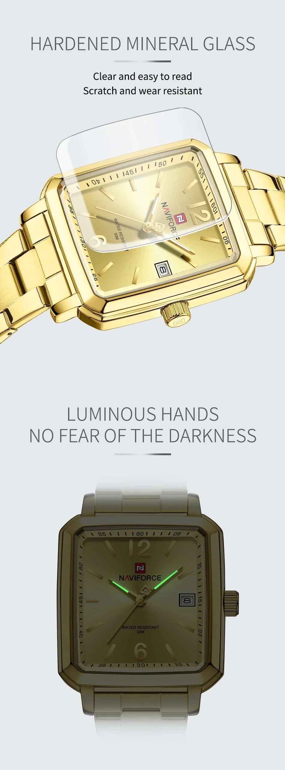NAVIFORCE Square Design Lover's Watches Original Casual Waterproof Calendar Luxury Sports Quartz Watch for Women Men Date Gift