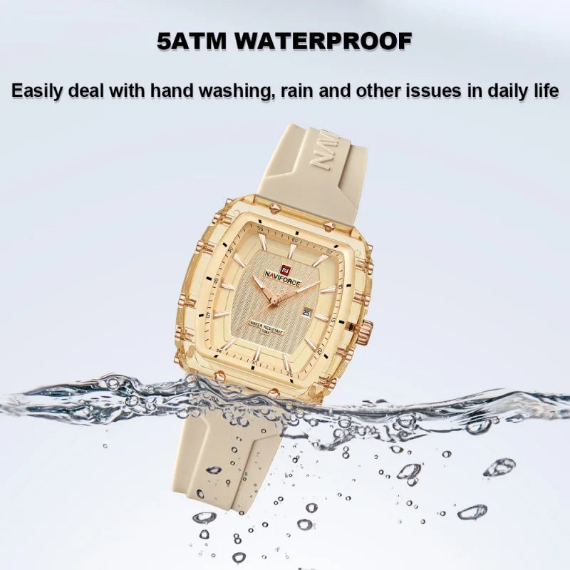 NAVIFORCE Woman's Watch Quartz Calendar 5ATM Waterproof Silica Strap Elegant Ladies Luxury Stylish Simple Wristwatch Gift Box