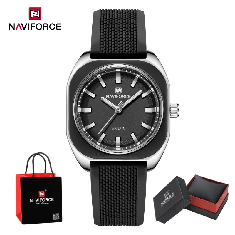 NAVIFORCE Simple Women Watches Quartz Waterproof Polygon Dial Luminous Silicone Watch Ladies Luxury Wristwatch Gift Box NF5061