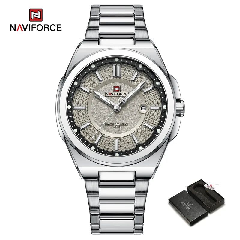 NAVIFORCE New Men's Watch Stainless Steel Strap Military Casual WristWatches Male Business Waterproof Quartz Calendar Clock