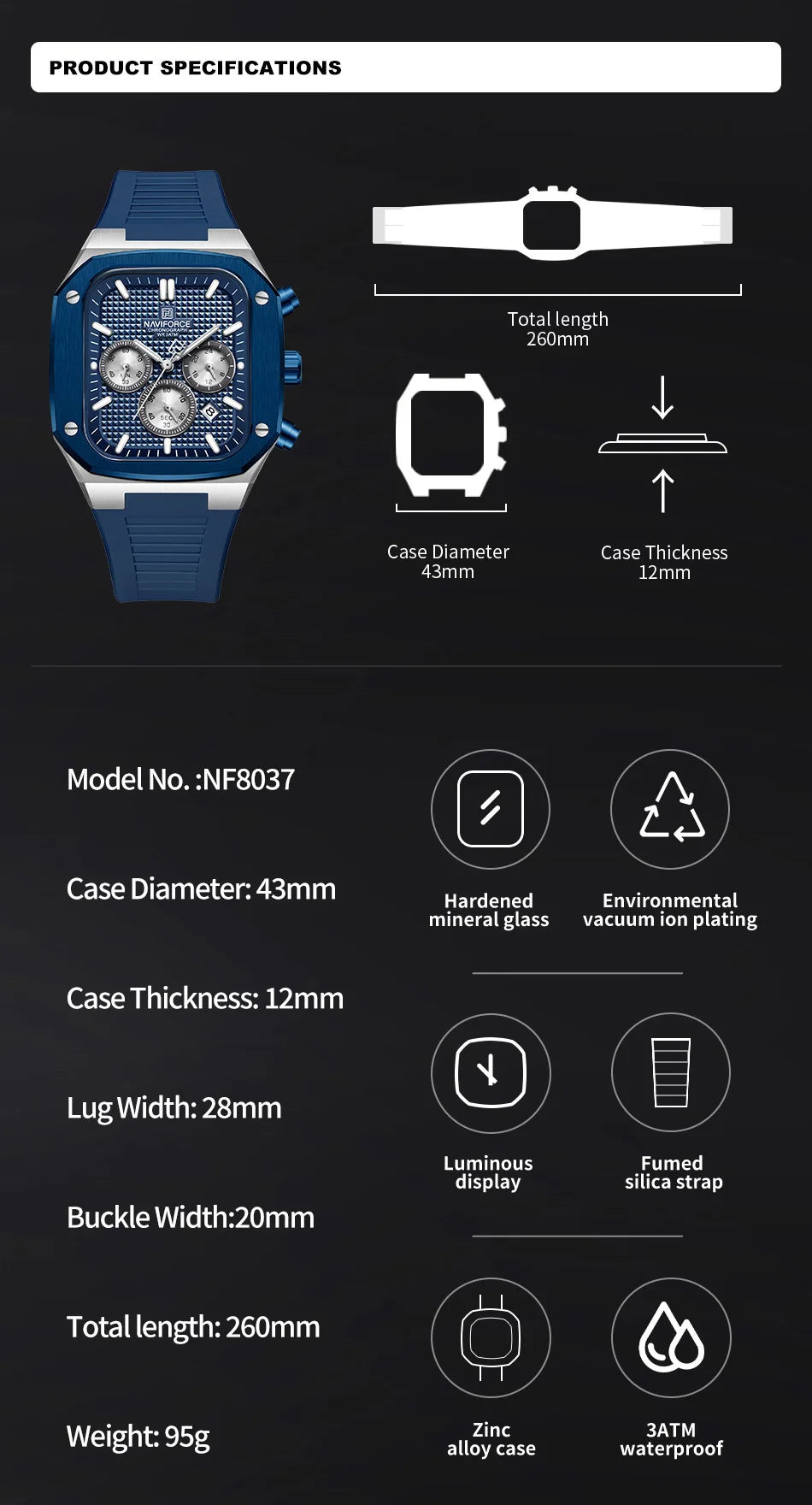 NAVIFORCE Luxury Men Watches Fashion Casual Waterproof Date Quartz Wristwatches Silicone Strap Luminous Clock Relogio Masculino