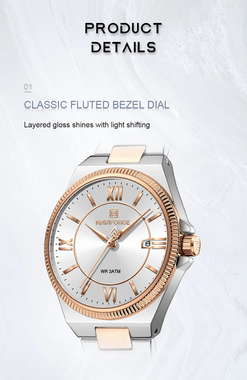 NAVIFORCE 2026 Women's Sports Luxury Quartz Wristwatch 3ATM Waterproof Stainless Steel with Calender Casual Fashion for Gift