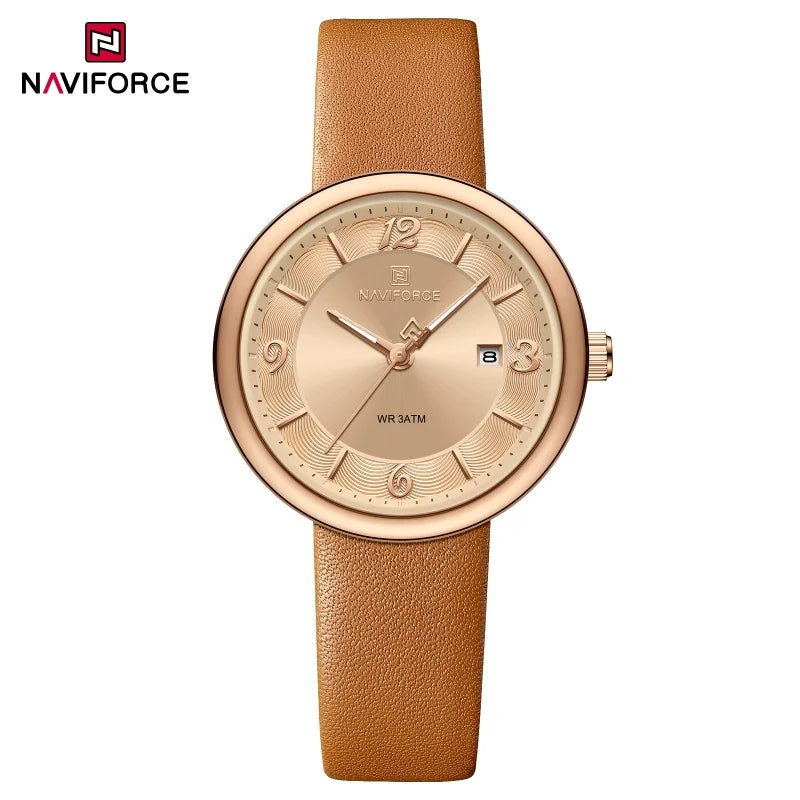 NAVIFORCE New Women Daily Quartz Watch Lightweight Floral Dial 3ATM Waterproof PU Strap Elegant Lady Wristwatch Relogio Feminino