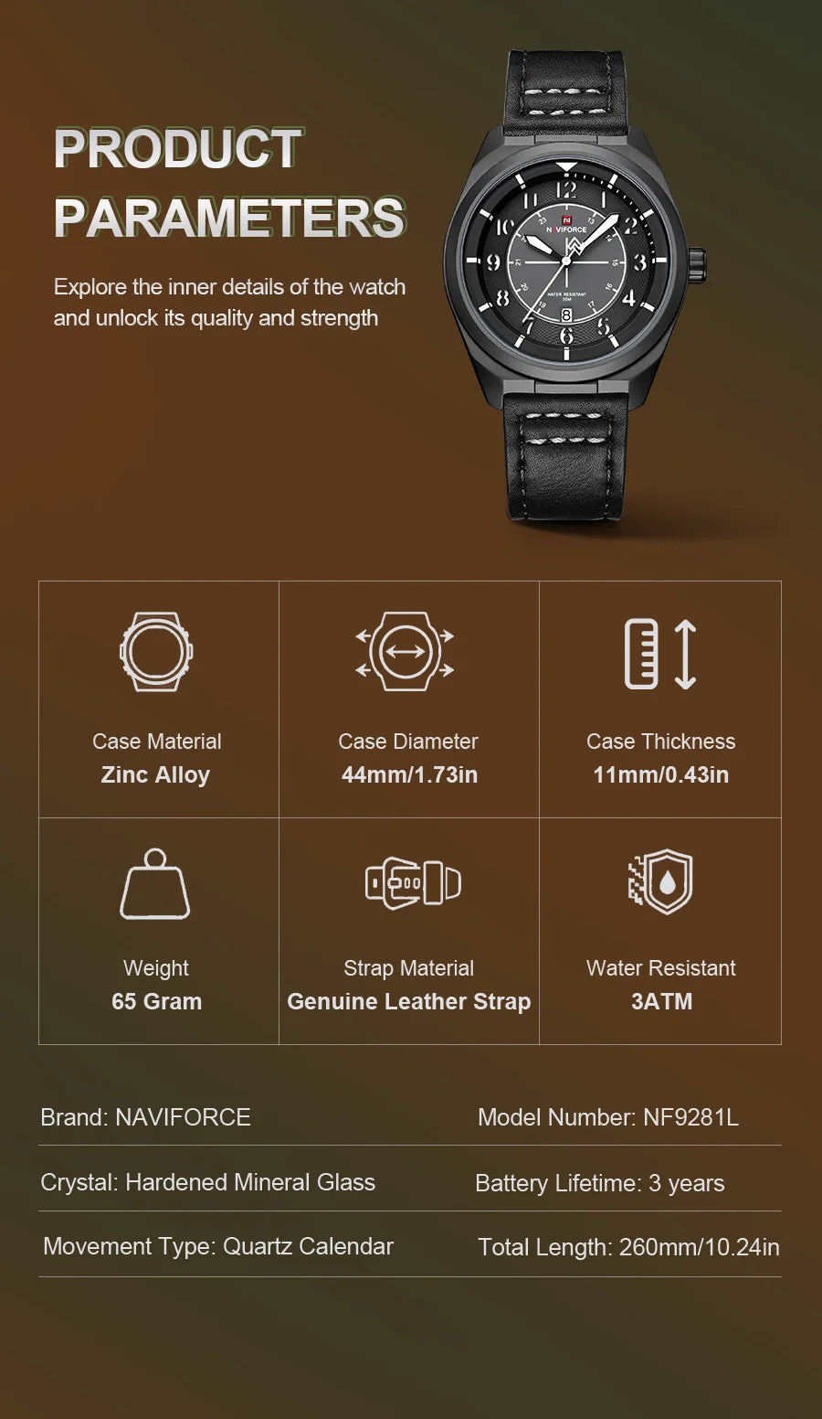 NAVIFORCE Simple Men Quartz Calendar Watch 3ATM Waterproof Genuine Leather Strap Business Casual Fashion Mature Style Wristwatch