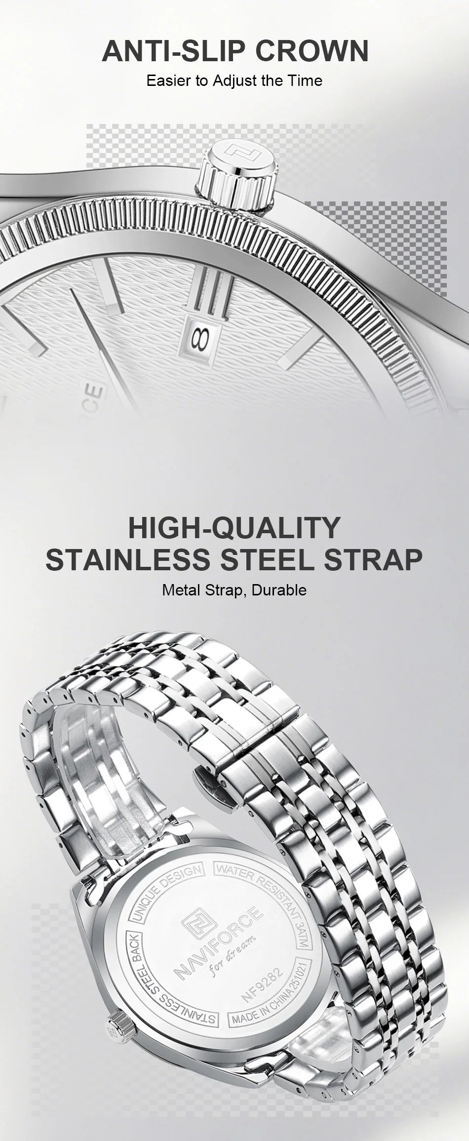 NAVIFORCE Lover Watch Quartz Calendar Display 30M Waterproof Steel Strap Fashion Luxury Couple Wristwatch for Men and Women Gift