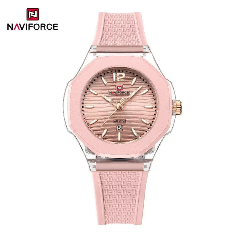 NAVIFORCE Woman Watch Silicone Band Waterproof Elegant Ladies Date Display Wristwatch Luxury Original Quartz Watches for Women