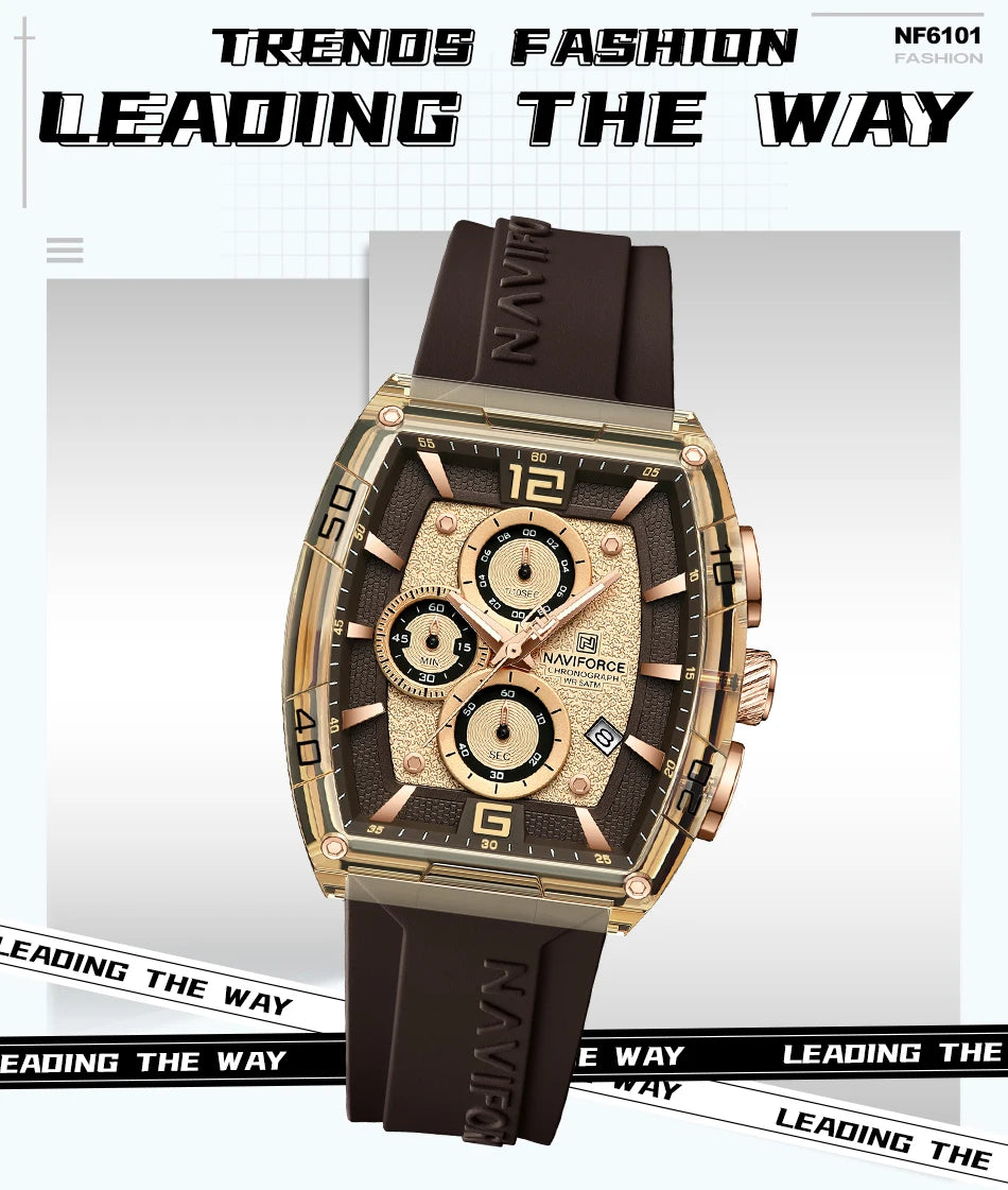 NAVIFORCE Watches for men luxury Sports Waterproof Silicone Band Quartz Wristwatch Luminous Chronograph Clock Gift+ Box