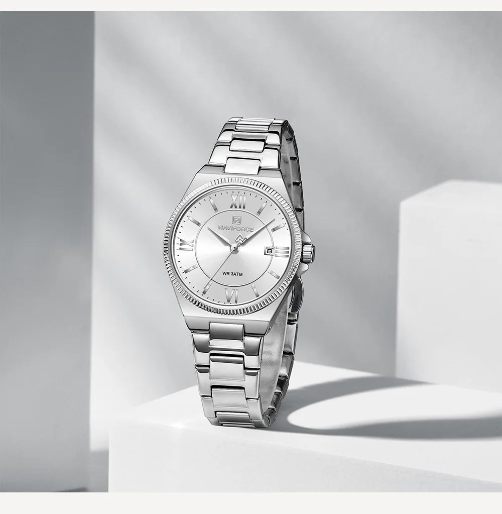 NAVIFORCE Elegant Couple Lover Watches Quartz Calendar Display 30M Water Resistant Watch Stainless Steel Daily Luxury Wristwatch