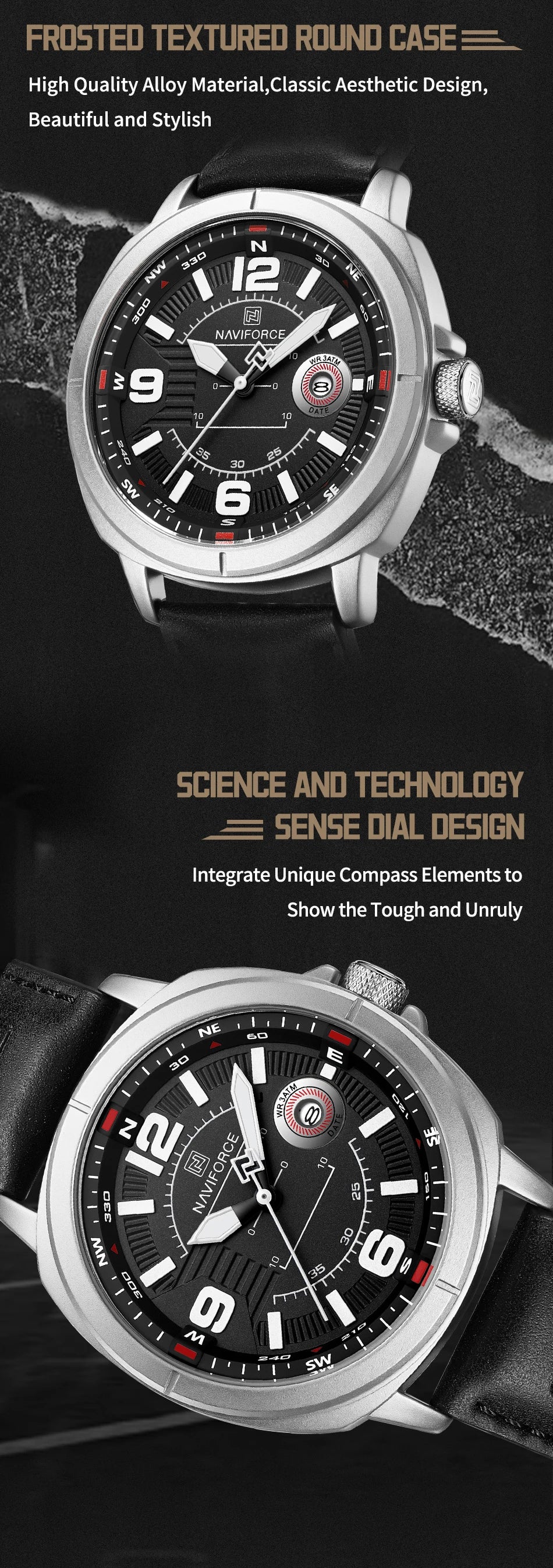 NAVIFORCE Brand Men Quartz Watch High Quality PU Band Calendar Male Wristwatch Auto Date Display Waterproof Clocks Reloj Hombre