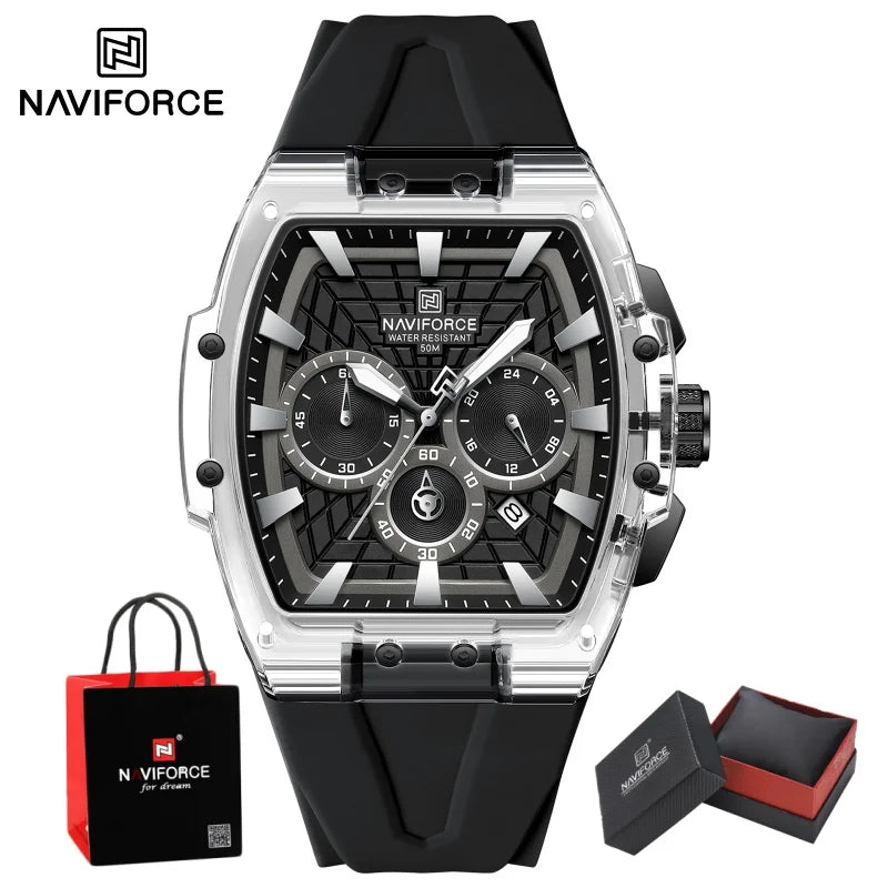NAVIFORCE Men's Quartz Watch Waterproof Luminous Chronograph with Date Display 24-Hour Male Military Sports Wristwatch Gift Box