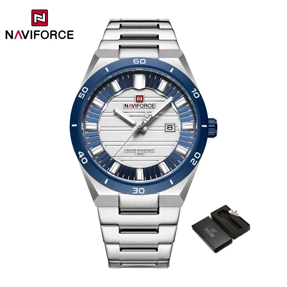 NAVIFORCE Men Quartz Watch Original Waterproof mens wristwatch Steel Strap Quartz Date Display Luminous Fashion Watches For Men