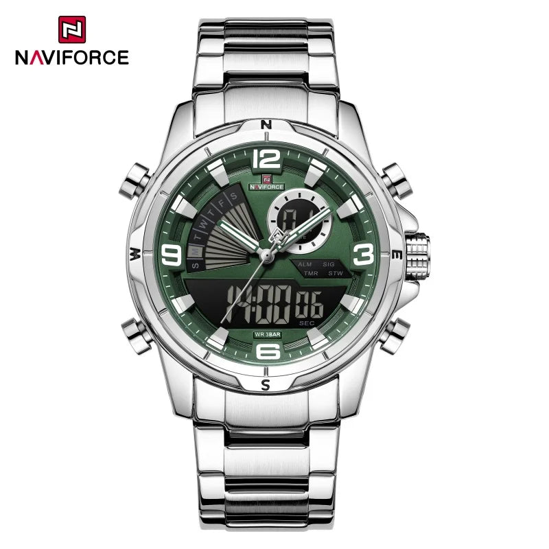 NAVIFORCE Luxury Mens Watches Military Chronograph Alarm Mode Quartz Wristwatches For Men Sports Month Calendar Waterproof Gift
