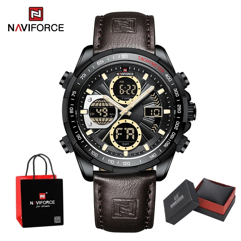NAVIFORCE Man's Watch Quartz Chronograph Alarm Waterproof Big Clock Digital Military Luxury Male Wristwatch Gift Box NF9197L
