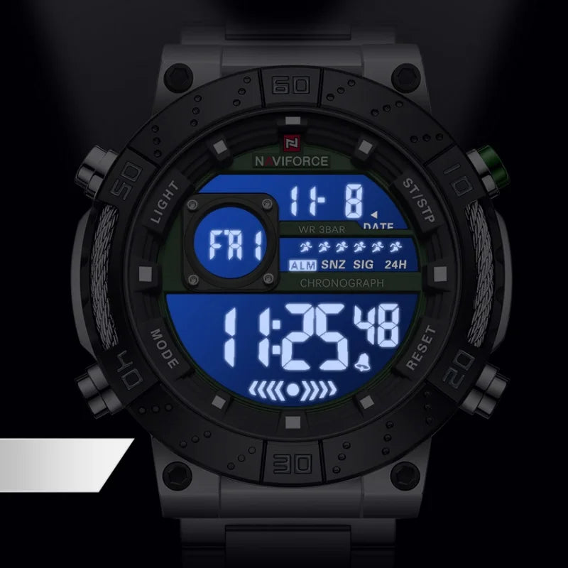 NAVIFORCE Watches for Men LCD Digital Luminous Stainless Steel Strap Male Hot Sale Business Luxury Wristwatch Relogio Masculino