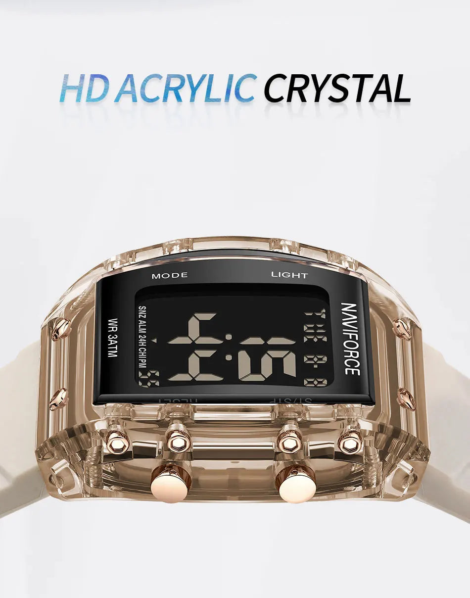 NAVIFORCE Women Watch Waterproof Personality Square Wristwatches LED Digital Silicone Strap Sport Electronic Clock Montre Femme