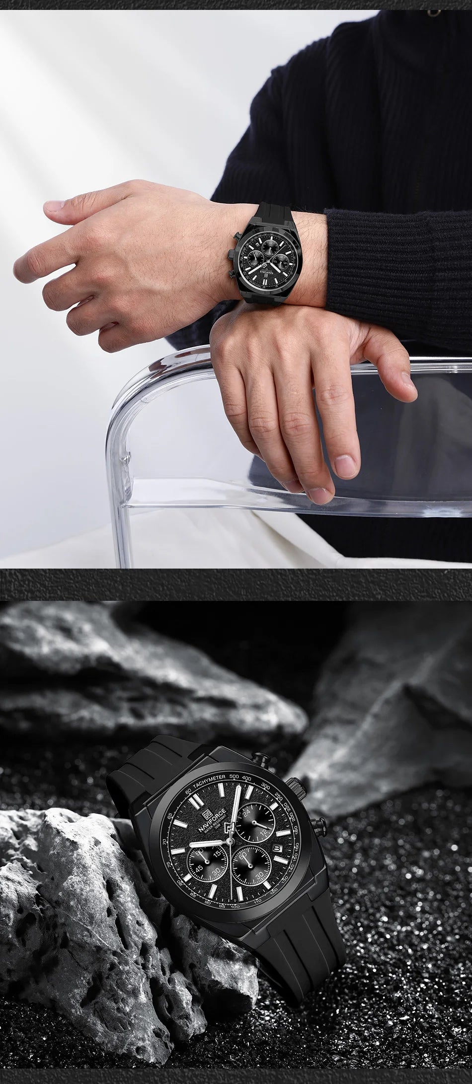NAVIFORCE Waterproof Sport Watches for Men Military Multi-function Chronograph Wrist Watch Male Luxury Silica Strap Quartz Clock