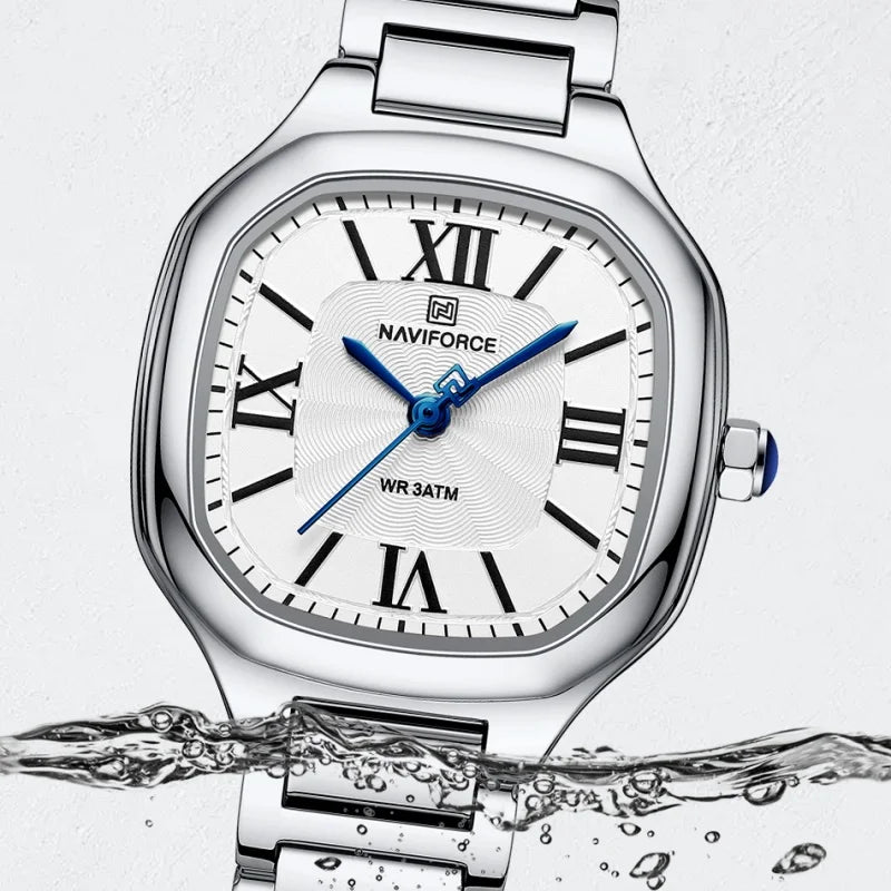 NAVIFORCE Women's Casual Fashion Quartz Watch Unique Design Waterproof Steel Strap Elegant Ladis Daily Wear Wristwatch Gift Box