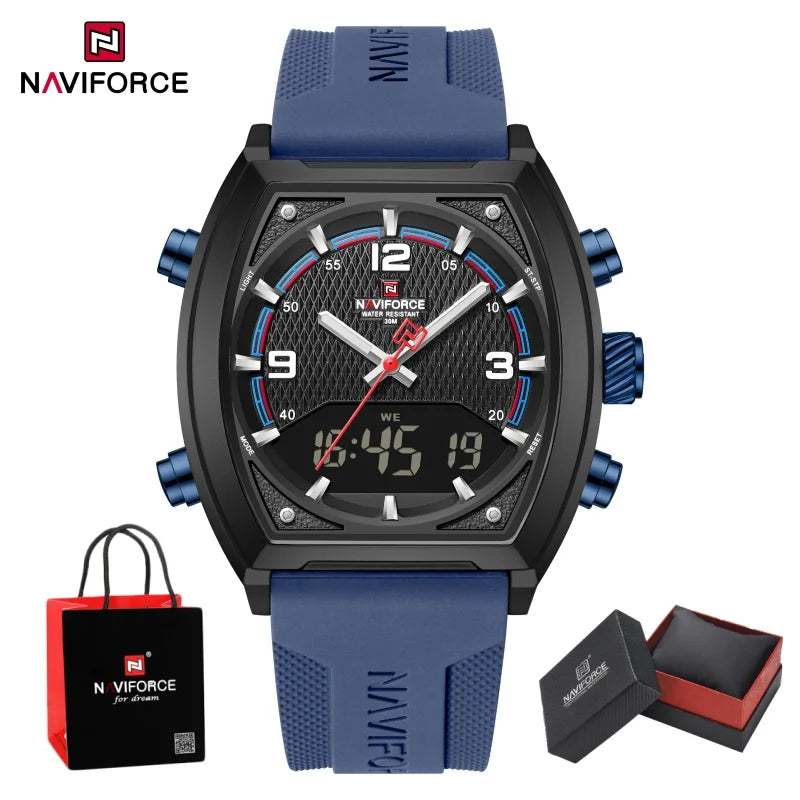 NAVIFORCE Fashionable Man's Quartz Watch Waterproof Dual Display Luminous Military Style Male Sports Wristwatch Gifts Box NF9242