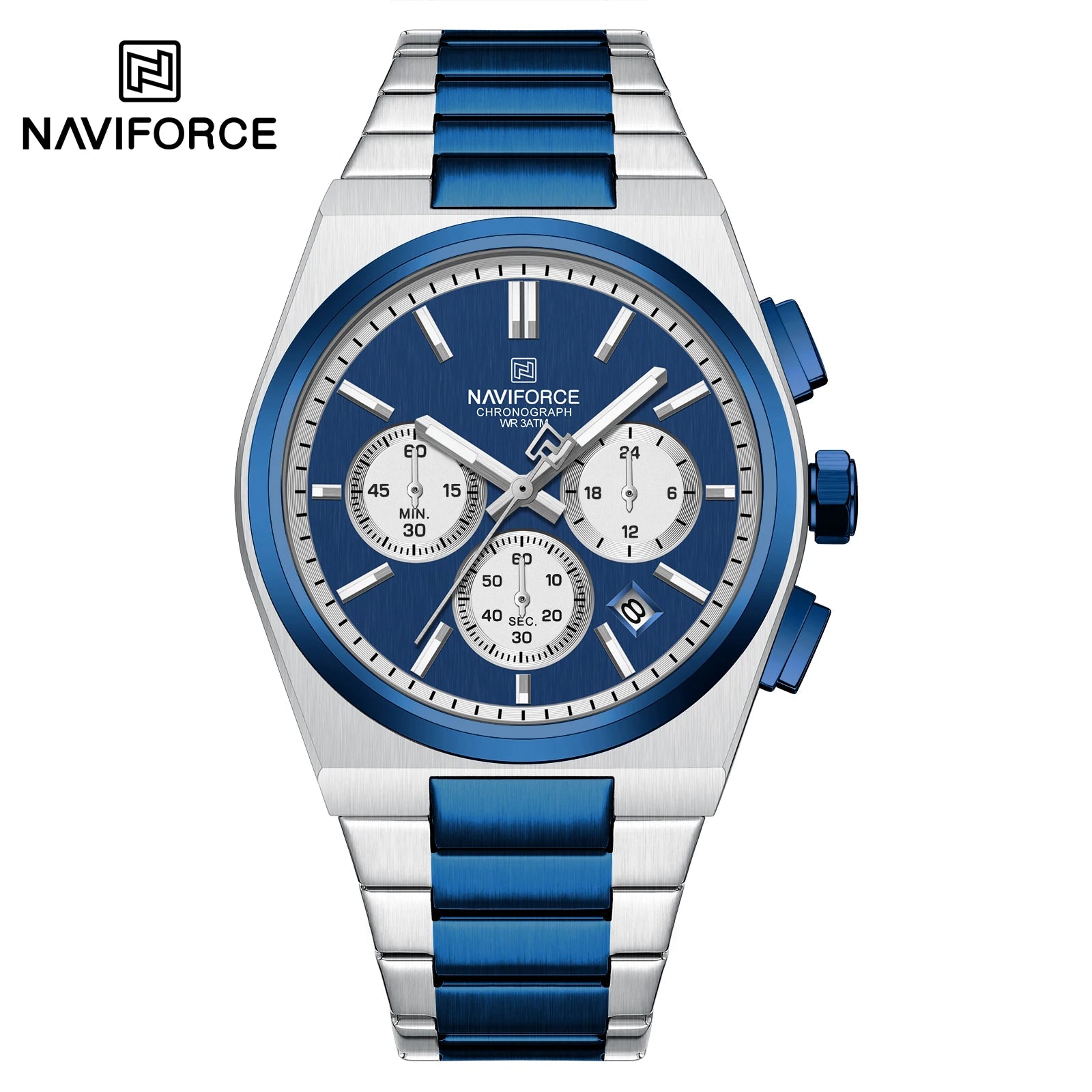 NAVIFORCE Male Quartz Stylish Watches Chronograph Waterproof Luminous Hands Stainless Steel Band Men Luxury Business Wristwatch