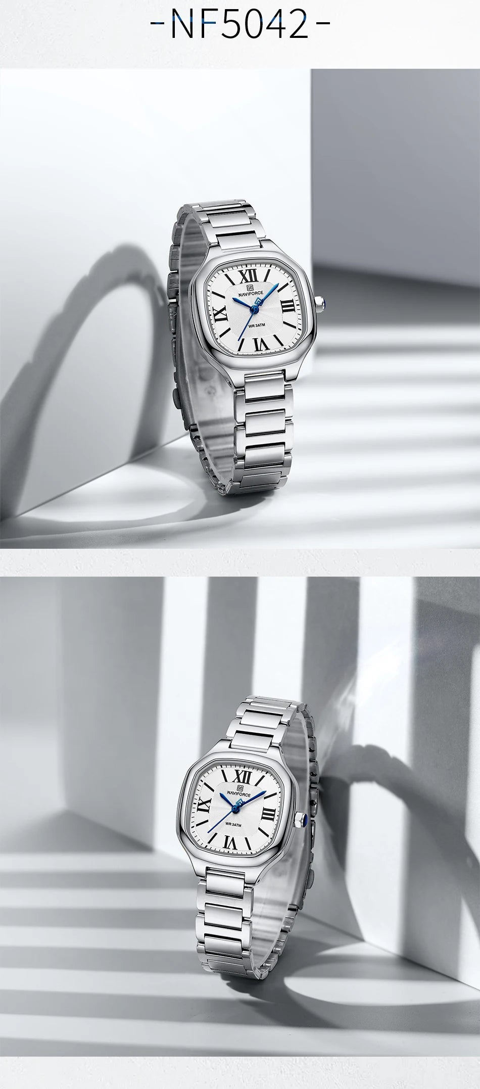 NAVIFORCE Women's Casual Fashion Quartz Watch Unique Design Waterproof Steel Strap Elegant Ladis Daily Wear Wristwatch Gift Box