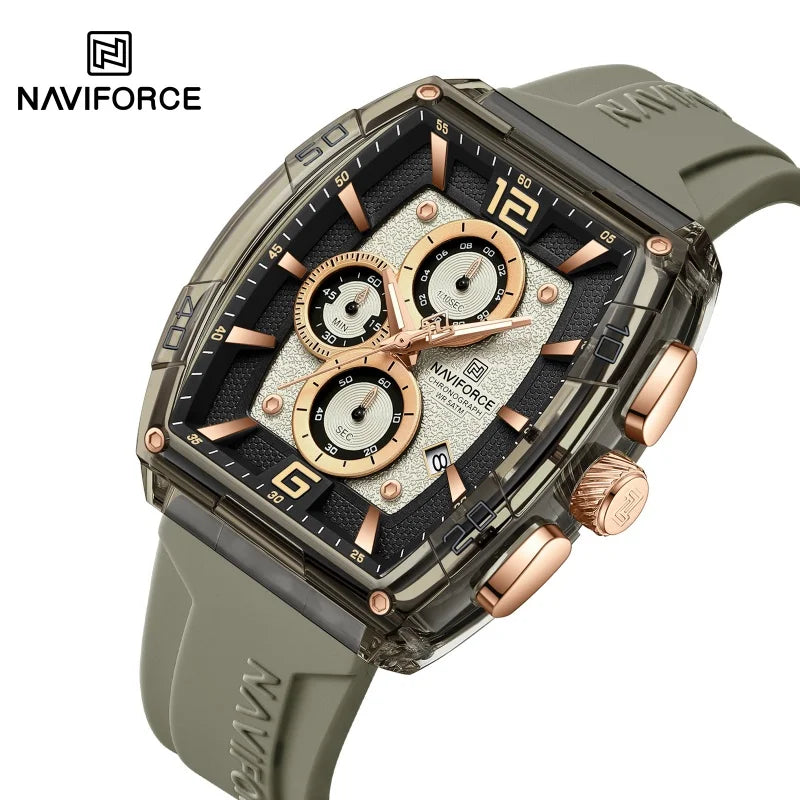 NAVIFORCE Luxury Men's Watch Quartz Chronograph 5ATM Waterproof Luminous Hand Soft Silicone Strap Male Fashion Sports Wristwatch