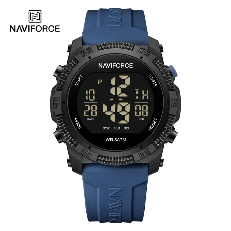 NAVIFORCE Men's Electronic Watch Fashion 5ATM Waterproof Silicone Strap Calendar Male LCD Digital Wristwatch Relogio Masculino