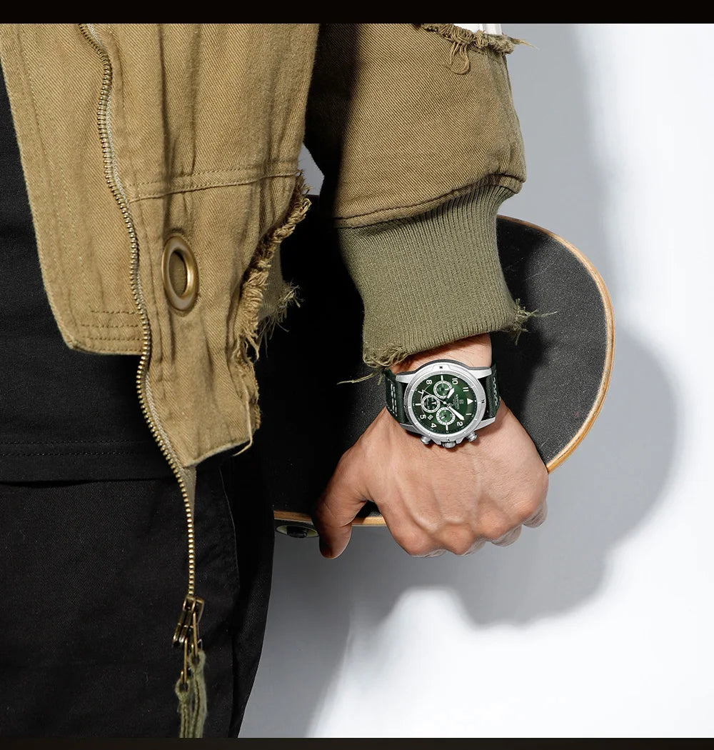 NAVIFORCE Classic Men Quartz Chronograph Watch 3ATM Waterproof Date Display Leather Strap Business Wristwatch Gift Box for Male