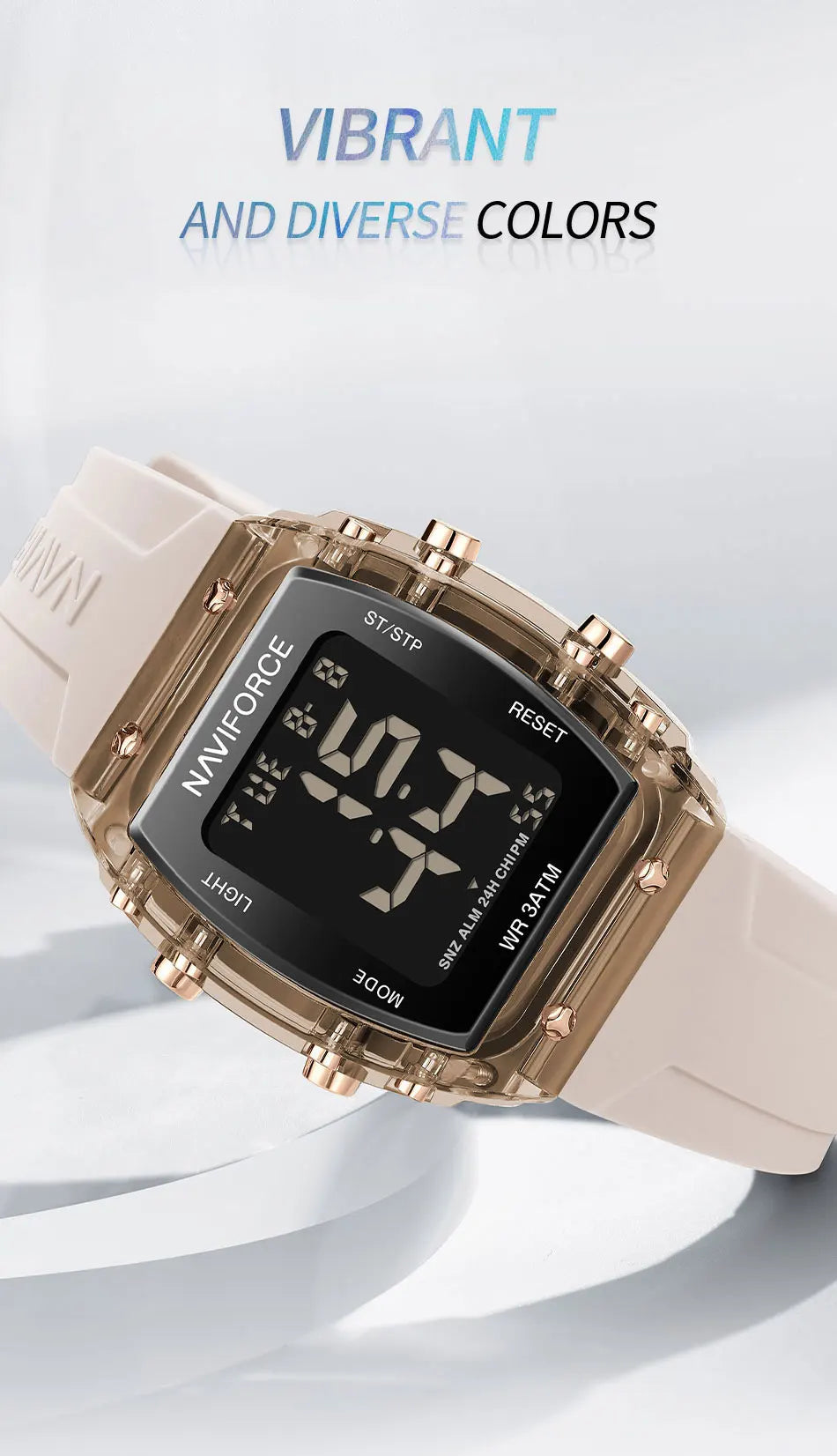 NAVIFORCE Women Watch Waterproof Personality Square Wristwatches LED Digital Silicone Strap Sport Electronic Clock Montre Femme