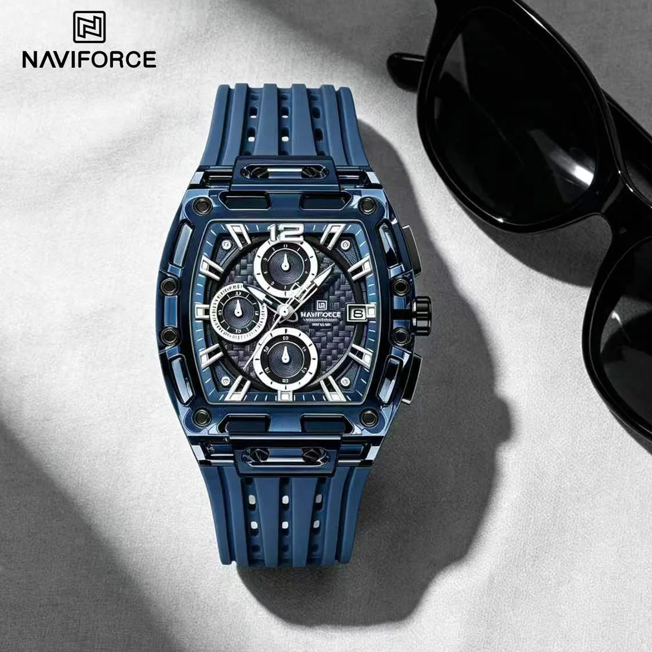 NAVIFORCE Outdoor Quartz Wristwatch for Men Chronograph Auto Date 5ATM Waterproof Silicone Strap Male Casual Fashion Sport Clock