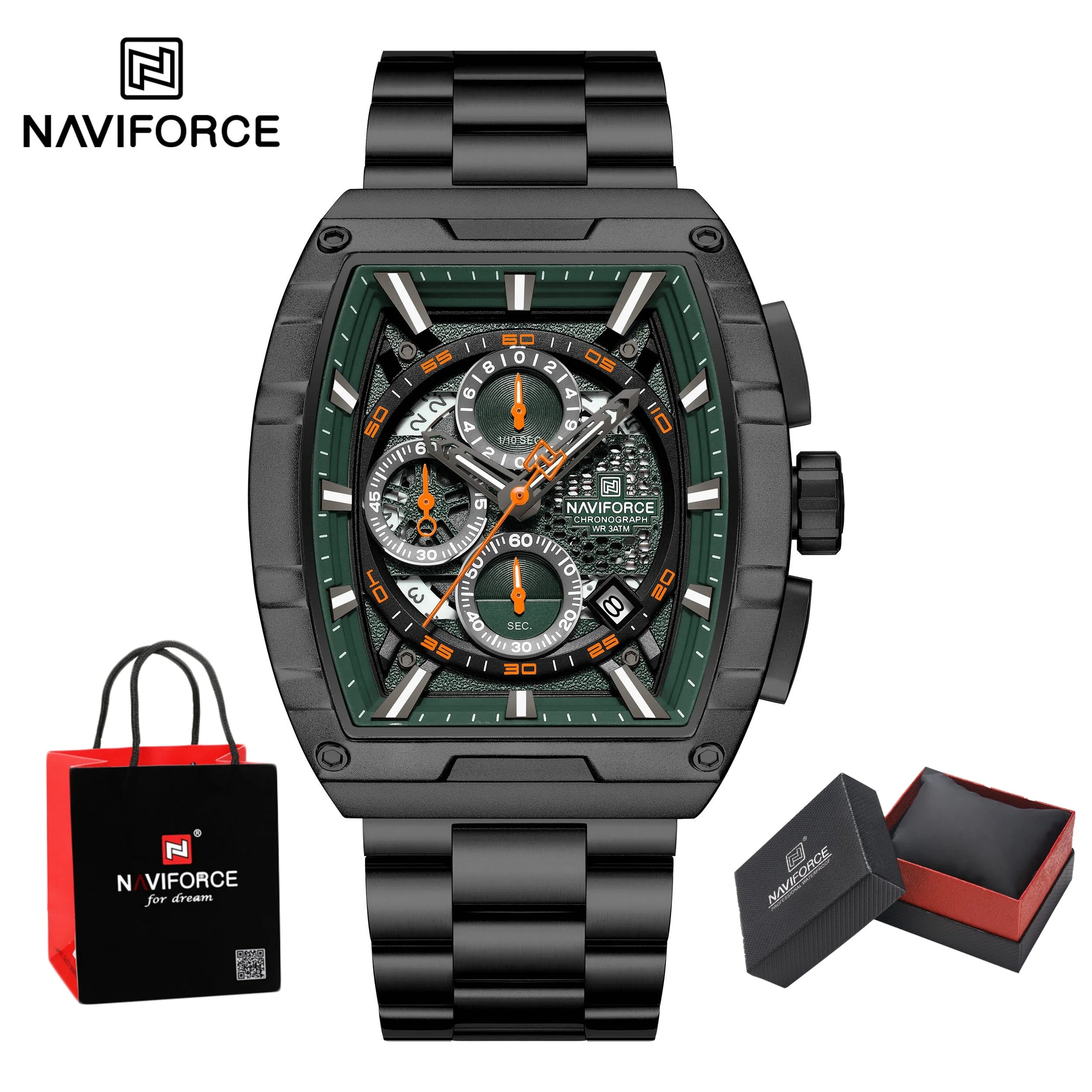 NAVIFORCE Men's Watches Sports Auto Date Man Watch Luxury Waterproof Stainless Steel Quartz Wristwatch Chronograph Package Gifts