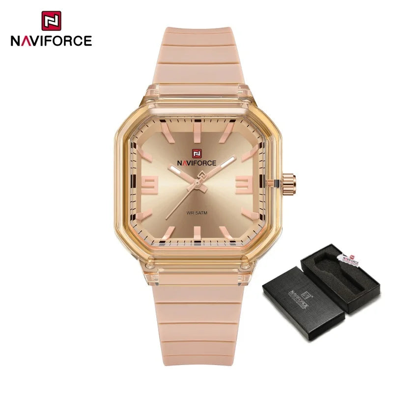 NAVIFORCE Women Polygon Watch Fashion Elegant Watches Display Silicone Strap 5ATM Waterproof Luminous Hand Ladies Gifts Watches