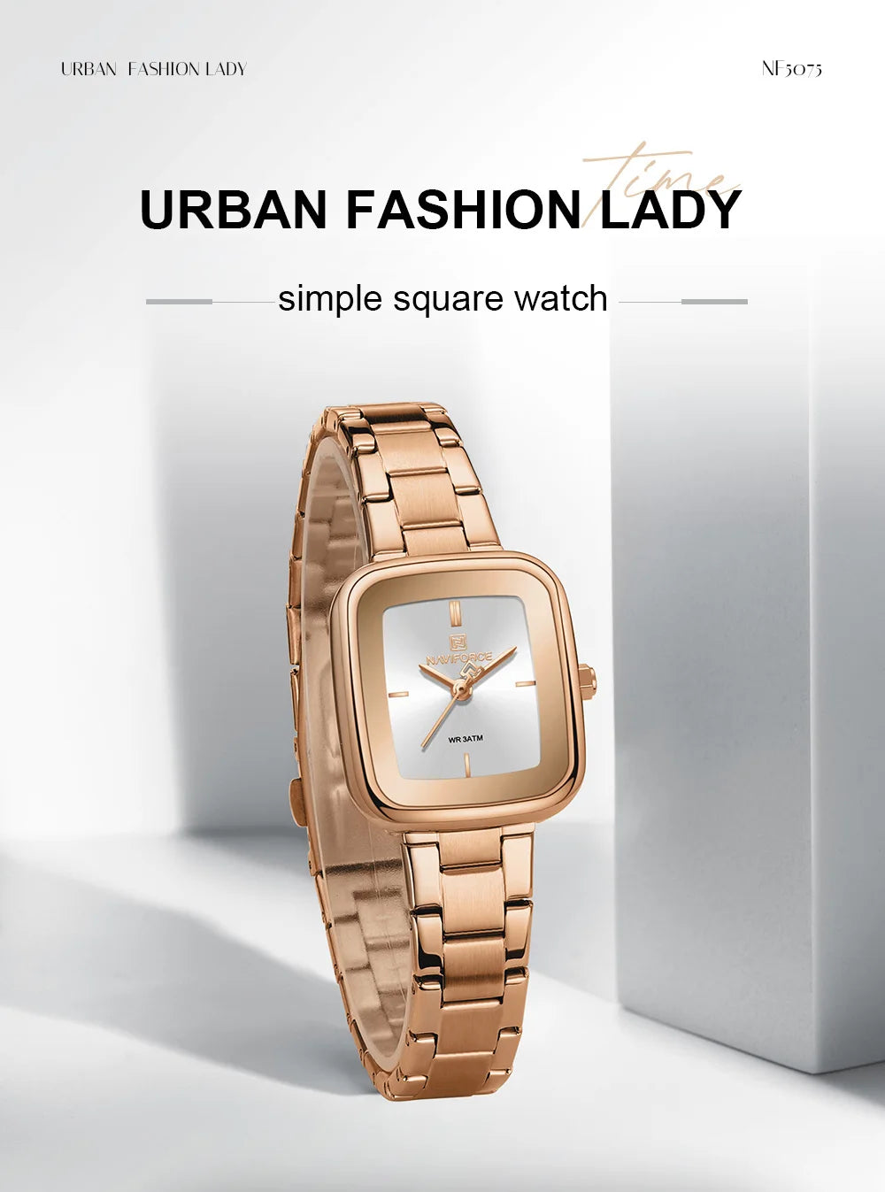 NAVIFORCE Square Watches for Women 3ATM Waterproof Stainless Steel Fashion Ultra Light Girls' Watch Wristwatch Gift Box for Lady