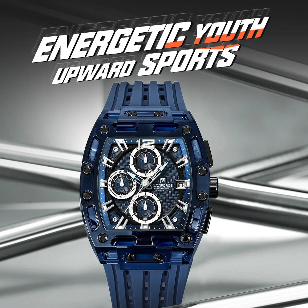 NAVIFORCE Outdoor Quartz Wristwatch for Men Chronograph Auto Date 5ATM Waterproof Silicone Strap Male Casual Fashion Sport Clock
