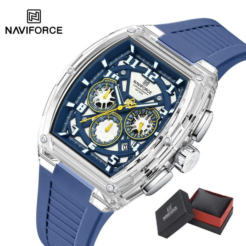 NAVIFORCE Men Fashion Watches Quartz Multifunction Chronograph 50M Waterproof Clock Silicone Strap Male Outdoor Sport Wristwatch