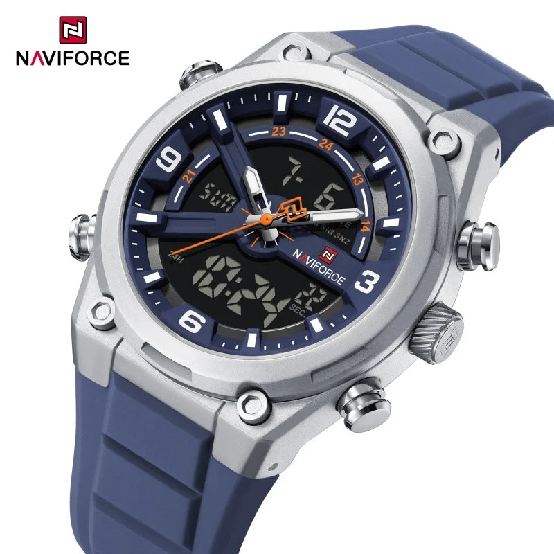 NAVIFORCE Man Watch Fashion Casual Sports Dual display Silicone Strap Waterproof Alarm Chronograph Day and Date Watches for Men