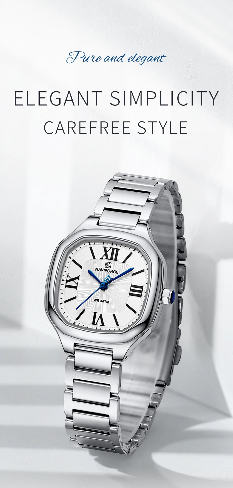 NAVIFORCE Women's Casual Fashion Quartz Watch Unique Design Waterproof Steel Strap Elegant Ladis Daily Wear Wristwatch Gift Box