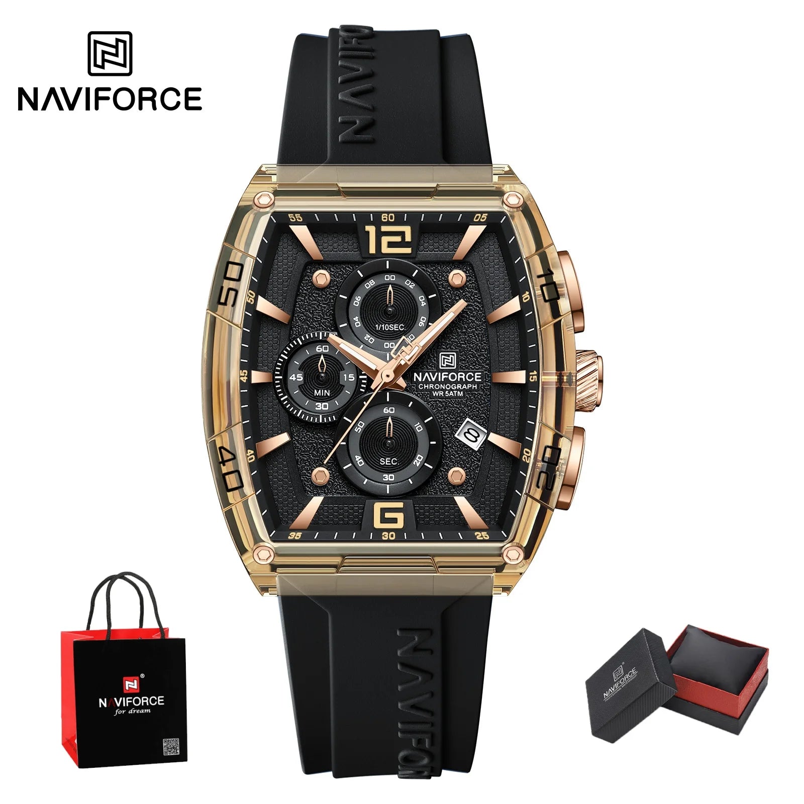NAVIFORCE Watches for men luxury Sports Waterproof Silicone Band Quartz Wristwatch Luminous Chronograph Clock Gift+ Box