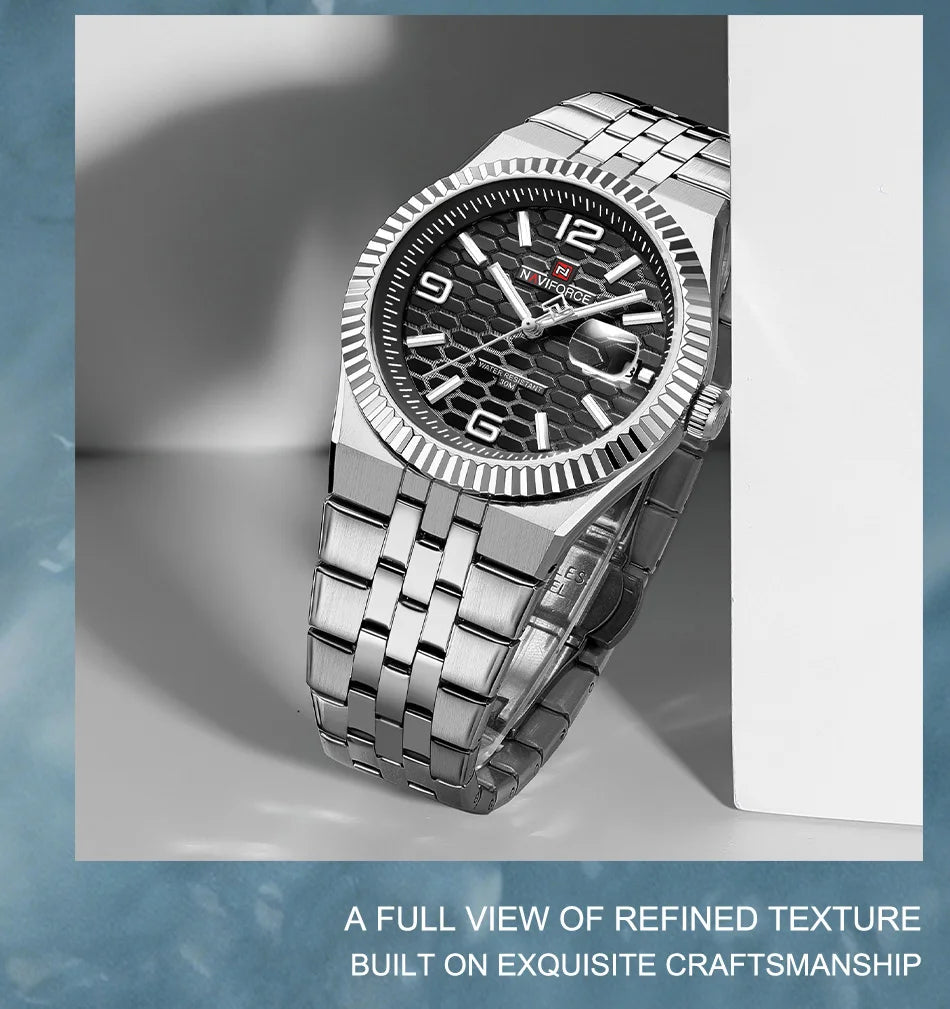 NAVIFORCE Men Watches Quartz Calendar Waterproof Luminous Magnifying Glass Window Stainless Steel Male Luxury Business Watches