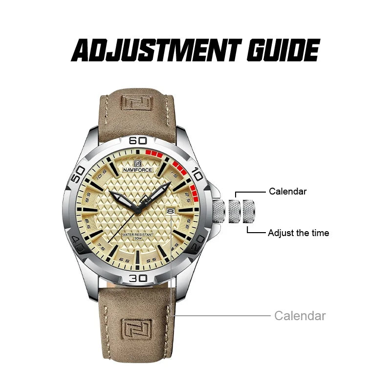 Naviforce Brand Sports Men Watches Leather Band Male 30m Waterproof Military Wristwatch Quartz Date Clock Relogio Masculino 2023