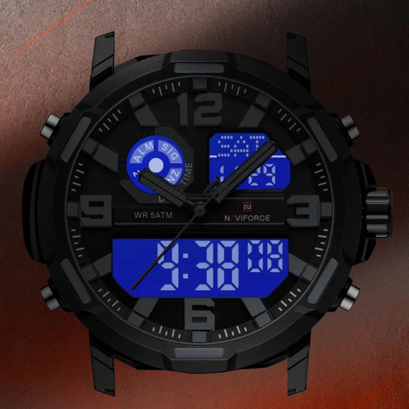 NAVIFORCE Men's Military Quartz Watch Slate Gray Dial White Arabic Numeral Scale 5ATM Waterproof Sports Personality Wristwatches