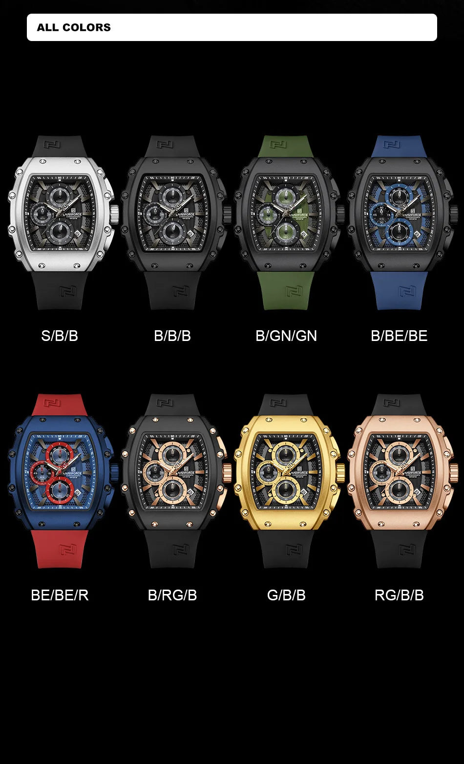 NAVIFORCE Leisure Male Clock Chronograph Watches for Man Quartz 30M Waterproof Luminous Hands Silicone Strap Wristwatch Gift Box