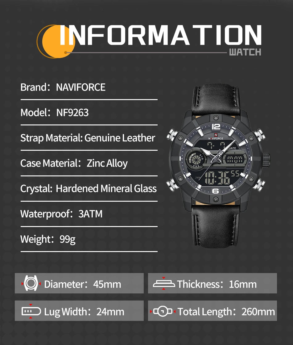NAVIFORCE Men Quartz Watch Dual Time Date Night Illumination Classic Business Male Clock Luxury Original Waterproof Wristwatch