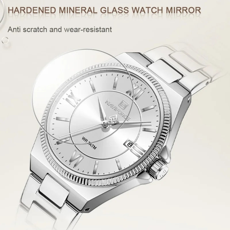 NAVIFORCE Elegant Couple Lover Watches Quartz Calendar Display 30M Water Resistant Watch Stainless Steel Daily Luxury Wristwatch