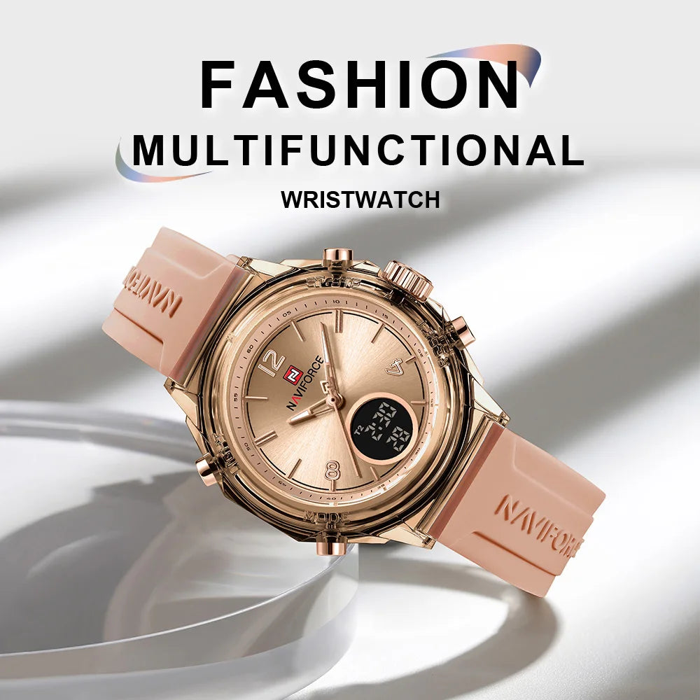 NAVIFORCE Quartz Wristwatches Dual Time Display Top Brand Women's Watch Outdoor Sports Waterproof Watches Rubber Package Gifts