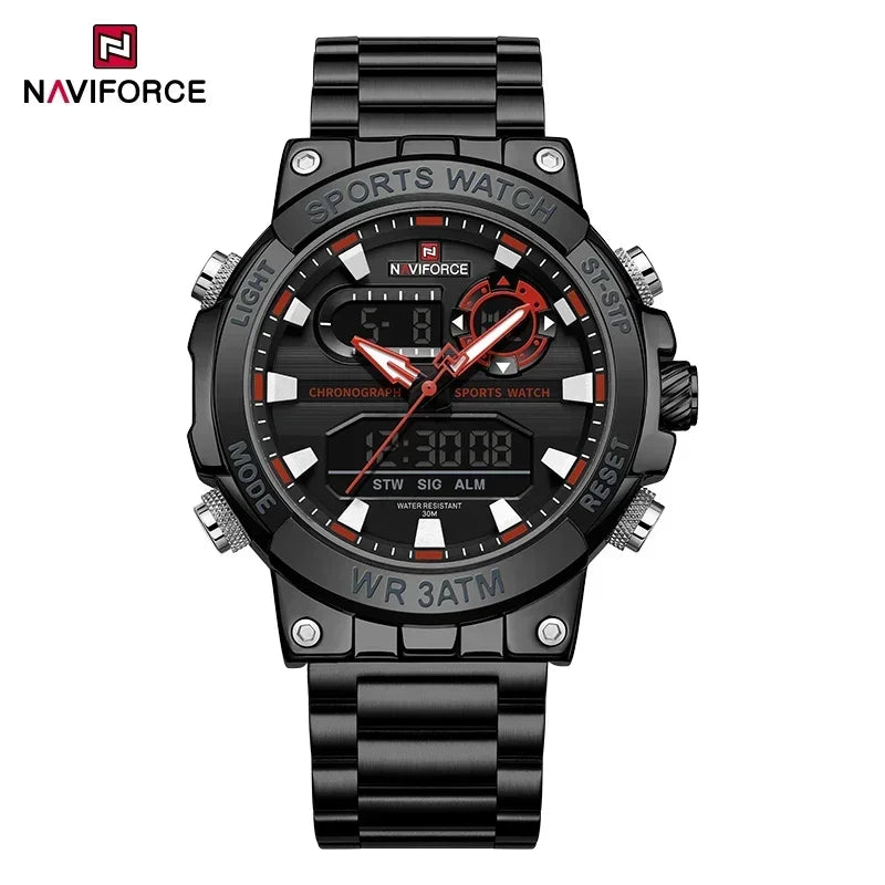 NAVIFORCE New Military Sports Mens Watches Top Brand Luxury Dual Display Waterproof LED Digital Watch for Men Quartz Wristwatch