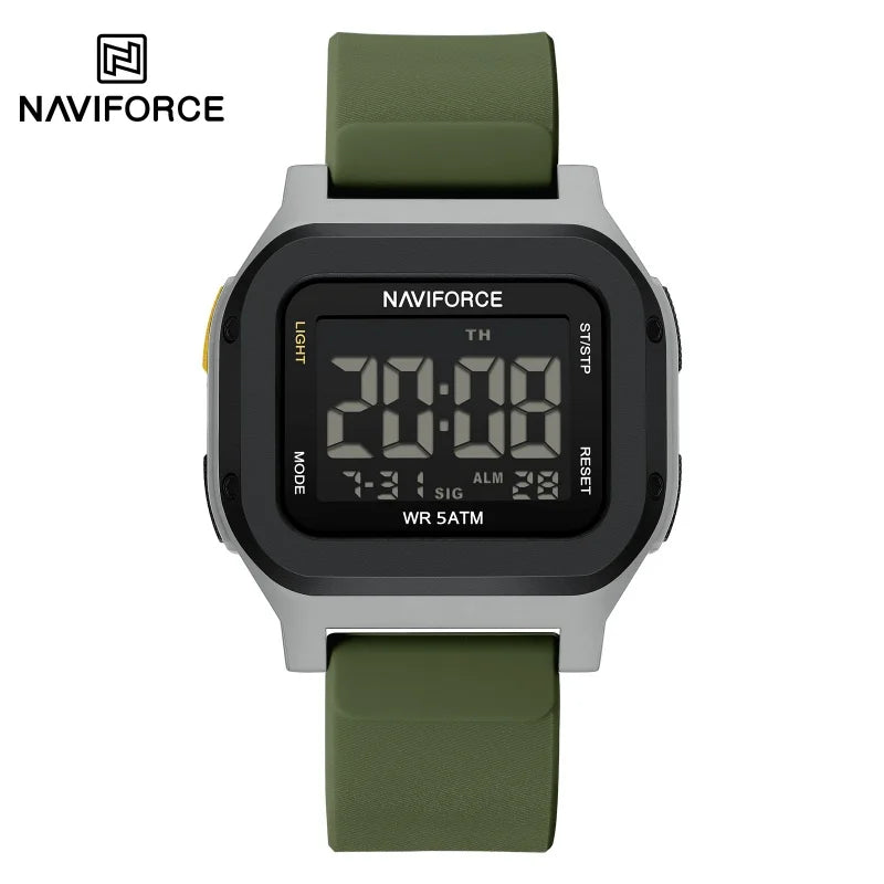 High Quality NAVIFORCE Men's Sport Wristwatch LCD Display 50m Waterproof Alarm Stopwatch BackLight Unique Square Case Gift Clock
