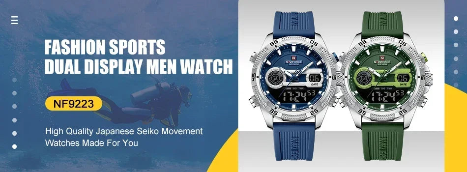 NAVIFORCE Brand Men Watches Luxury Comfortable Silicone Strap Electronic Day and Date Display Clock Waterproof Men Wristwatches