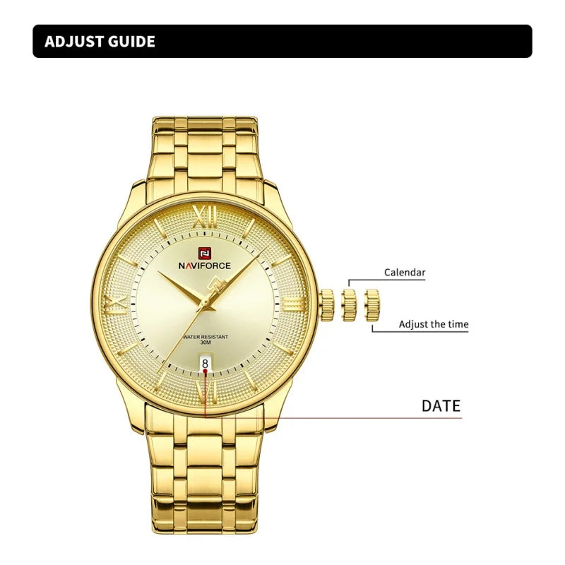 Top Brand NAVIFORCE Men's Watches Stainless Steel Week Date Clock Waterproof Luxury Male Quartz Wristwatches Relogio Masculino